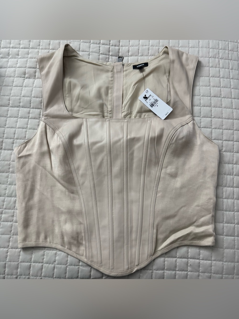 Express Faux Leather Linen-Blend Square Neck Corset Top